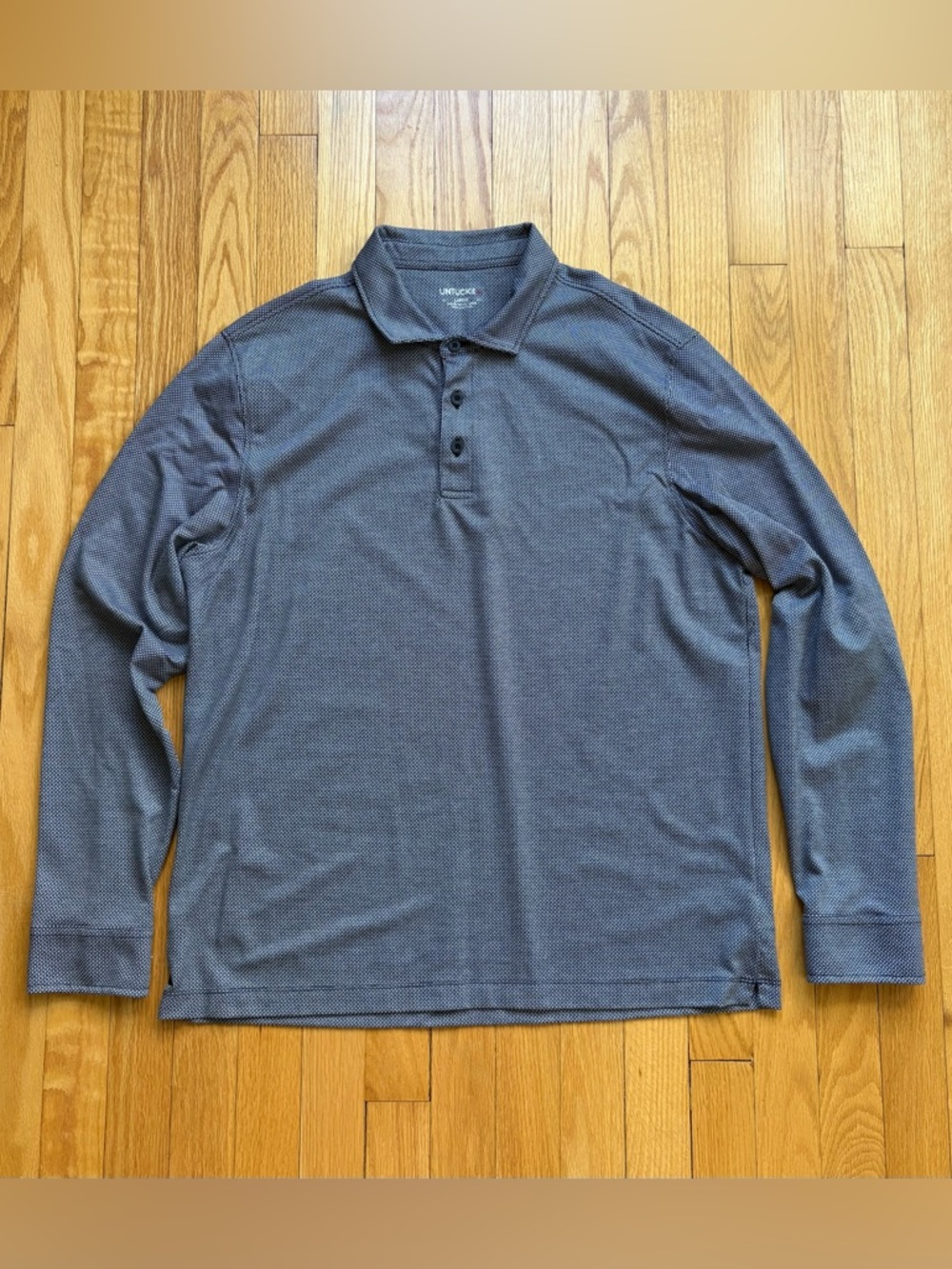UNTUCKit Men’s Long Sleeve Polo Shirt Cotton Large Blue White Diamond Pattern
